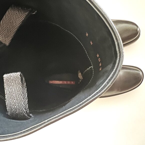 PRADA Black Leather Pull-on Tall Lug Sole Boots with Buckle, Size 37 (US 7) - Picture 12 of 13